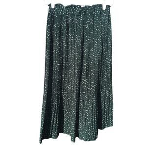 Xlur Maxi pleated skirt womens L green polka dot elastic waist holiday classic